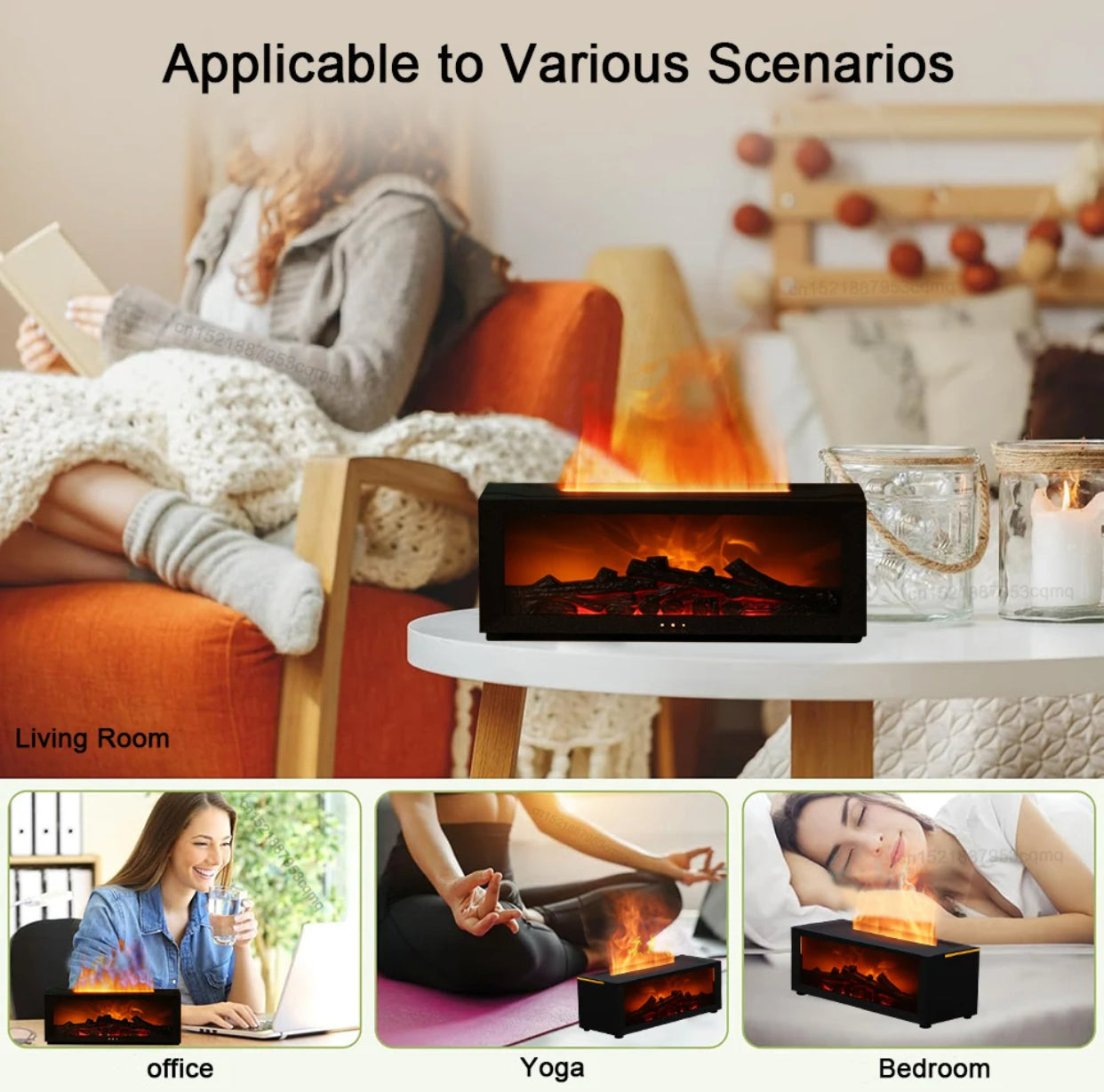 Diffuseur d’aromathérapie effet flamme - Cheminée décorative à LED