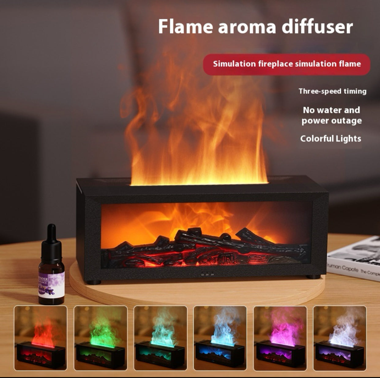 Diffuseur d’aromathérapie effet flamme - Cheminée décorative à LED