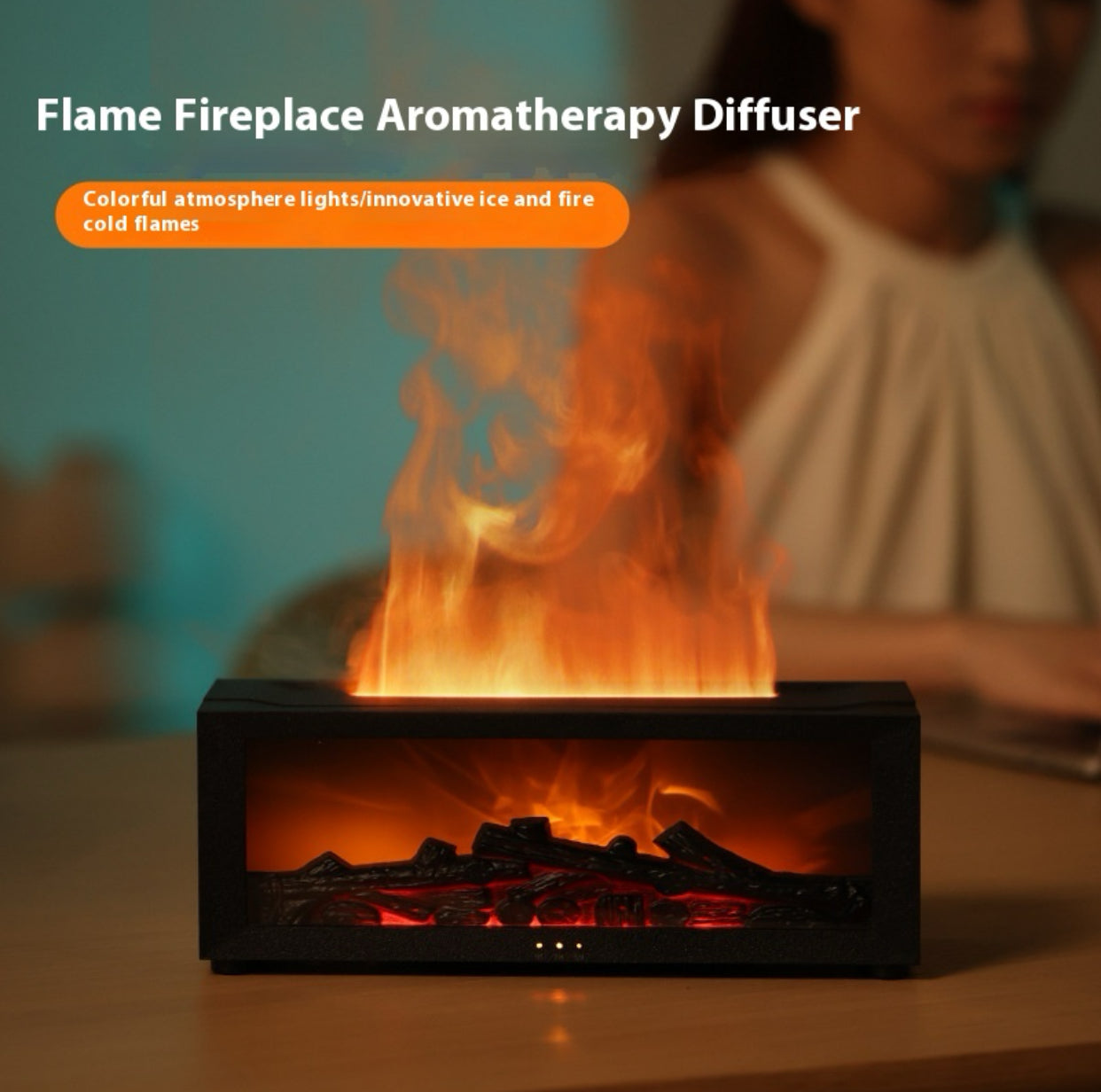 Diffuseur d’aromathérapie effet flamme - Cheminée décorative à LED